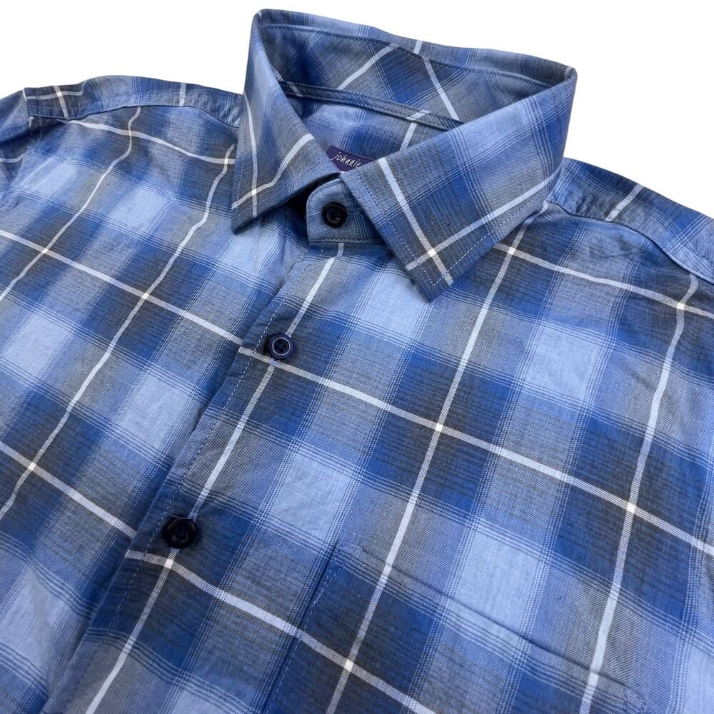 JOHNNIE-O Hangin’ Out Shirt Men M Plaid Long Sleeve Lightweight Stretch